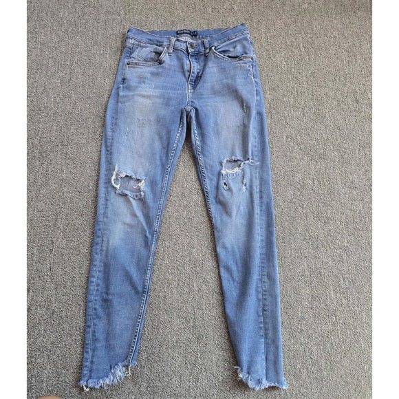 Zara Basic Z1975 DENIM straight Cropped Jeans Distressed Kness  Size 6 Raw Hem - Picture 1 of 7